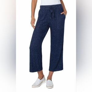 Liverpool Pull-On Navy Blue Soft Knit Cropped Wide Leg Athleisure Size L